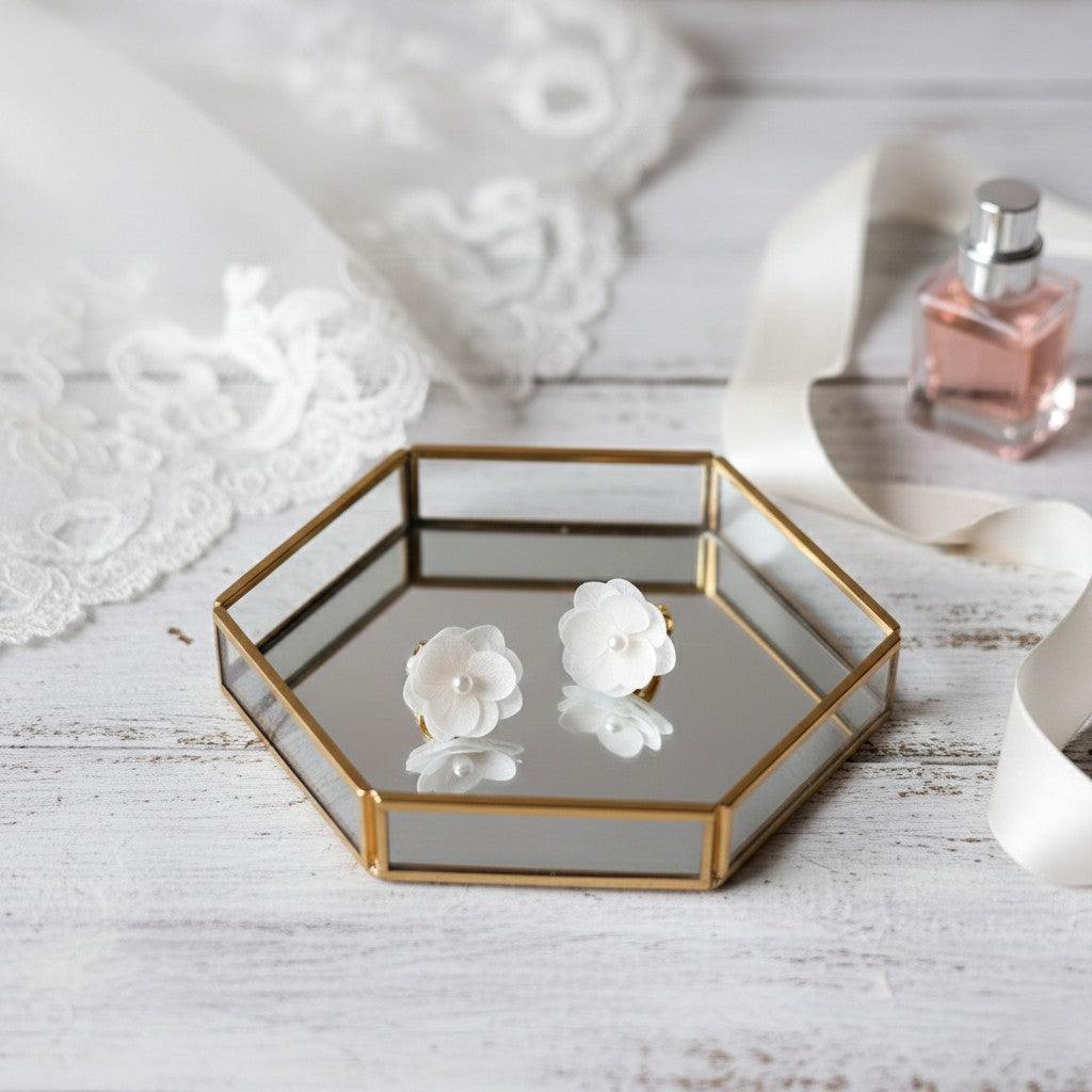 Parure bijoux mariage fleurs stabilisées boucles à clips mariée