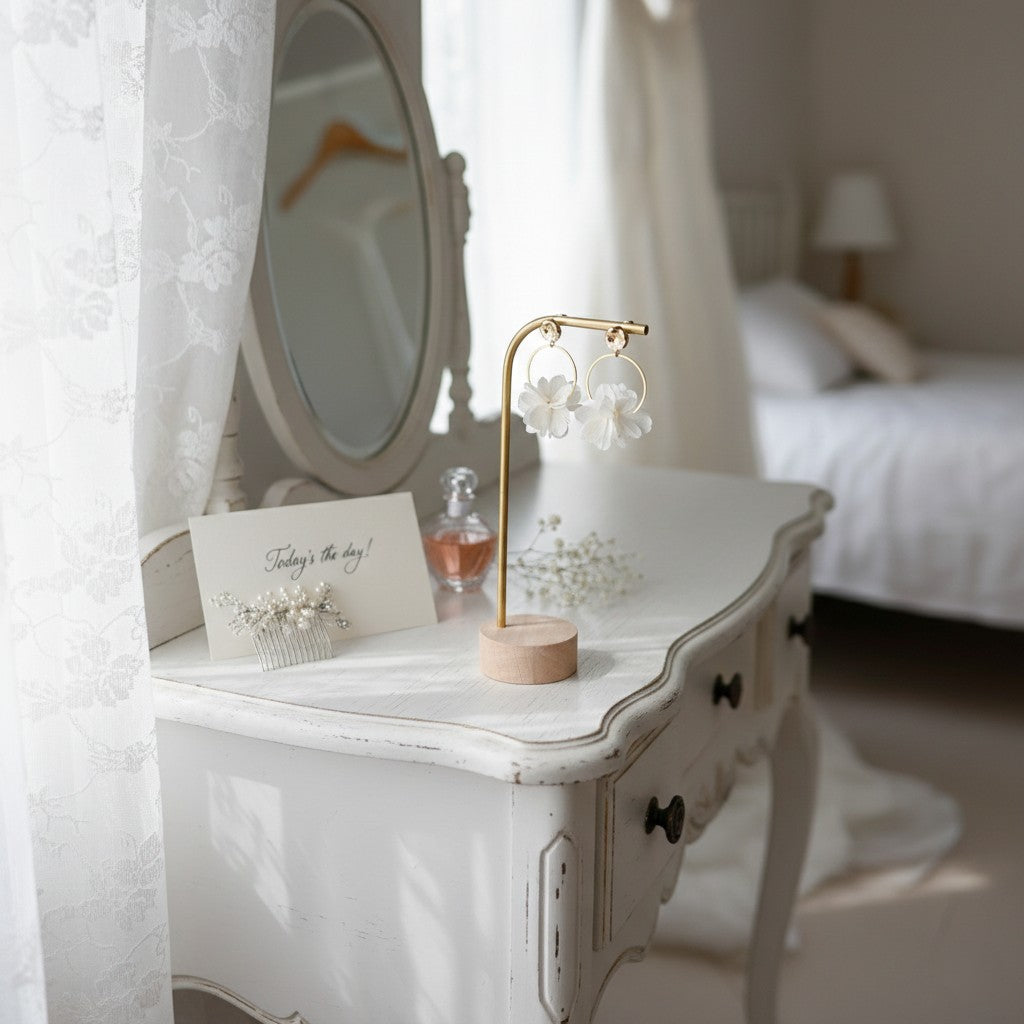 Créoles mariage faites main hortensias stabilisés blanc naturel