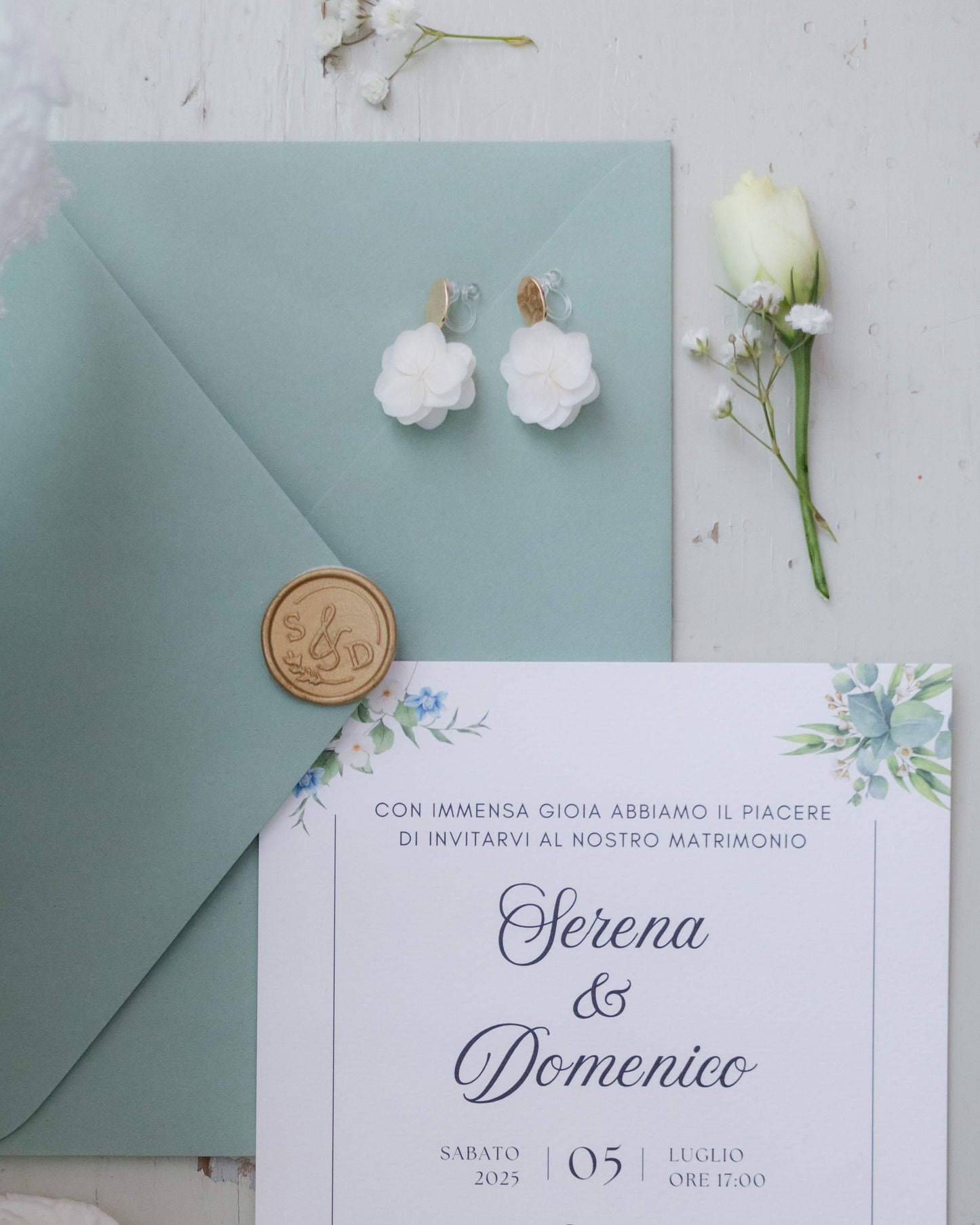 JOYCE - Boucles d'oreilles mariage à clips pour oreilles non percées fleur d'hortensia blanc Bijoux Mariage
