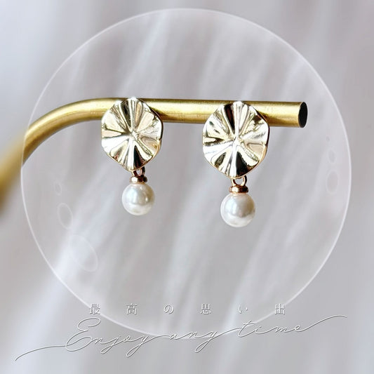 Boucles d’oreilles élégantes Hana&Alice, inspiration nénuphar et perle, cadeau pour elle