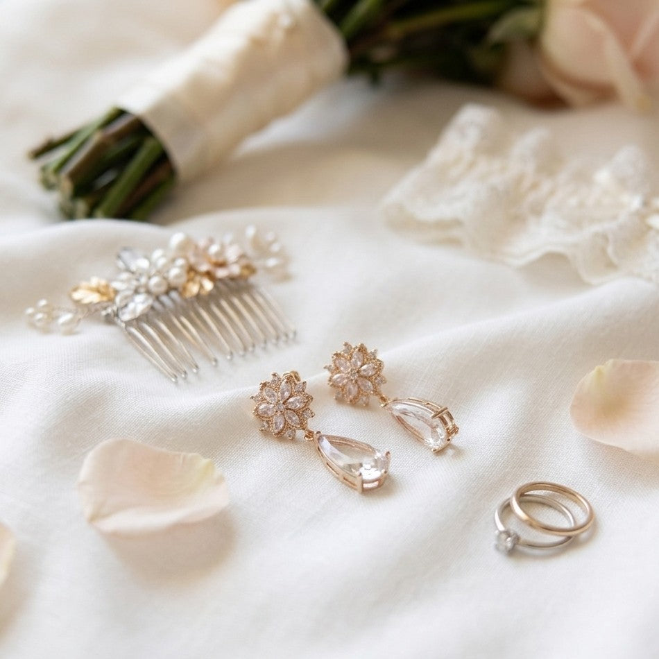 Bijou de mariage à clips avec fleur lumineuse et pendentif goutte en cristal transparent
