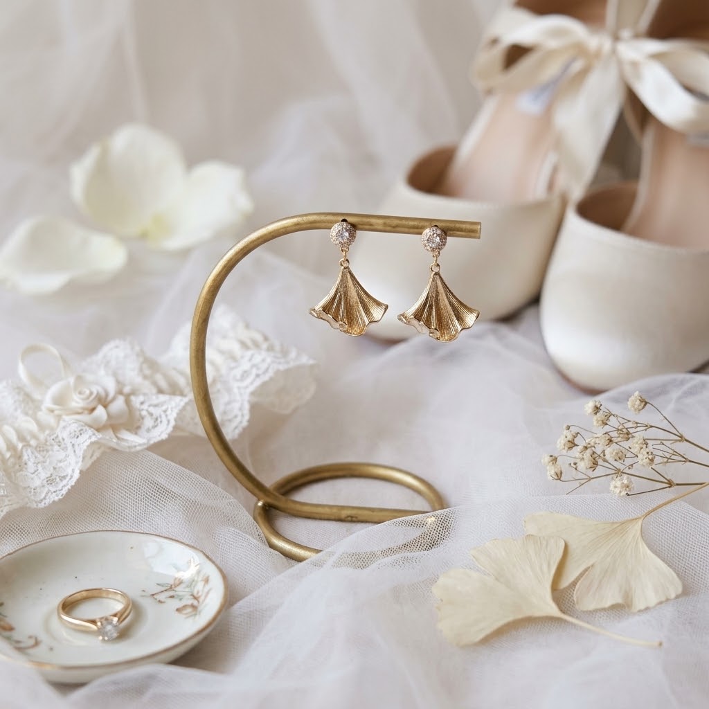 Boucles d’oreilles lumineuses avec pendentifs feuilles de ginkgo pour cérémonie