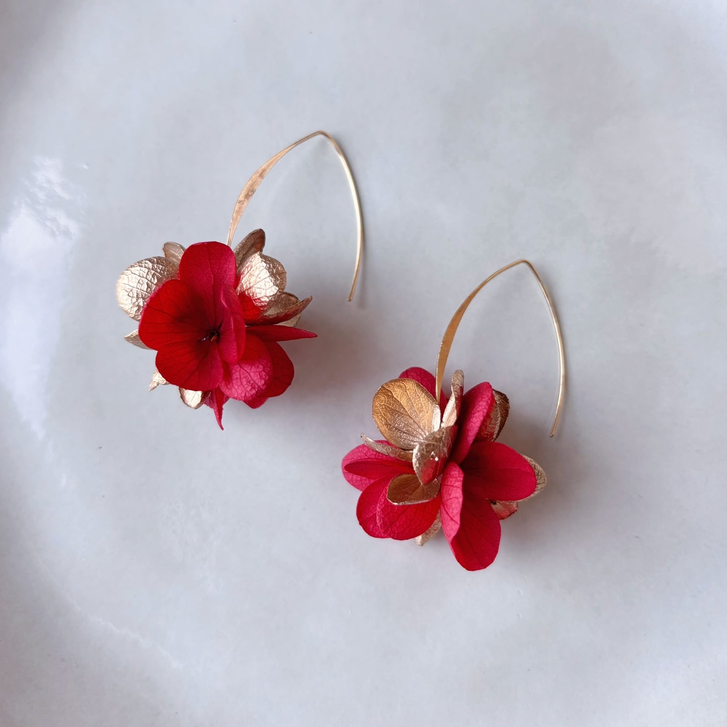 Bijoux mariage rouge chinois avec fleurs stabilisées, fait main