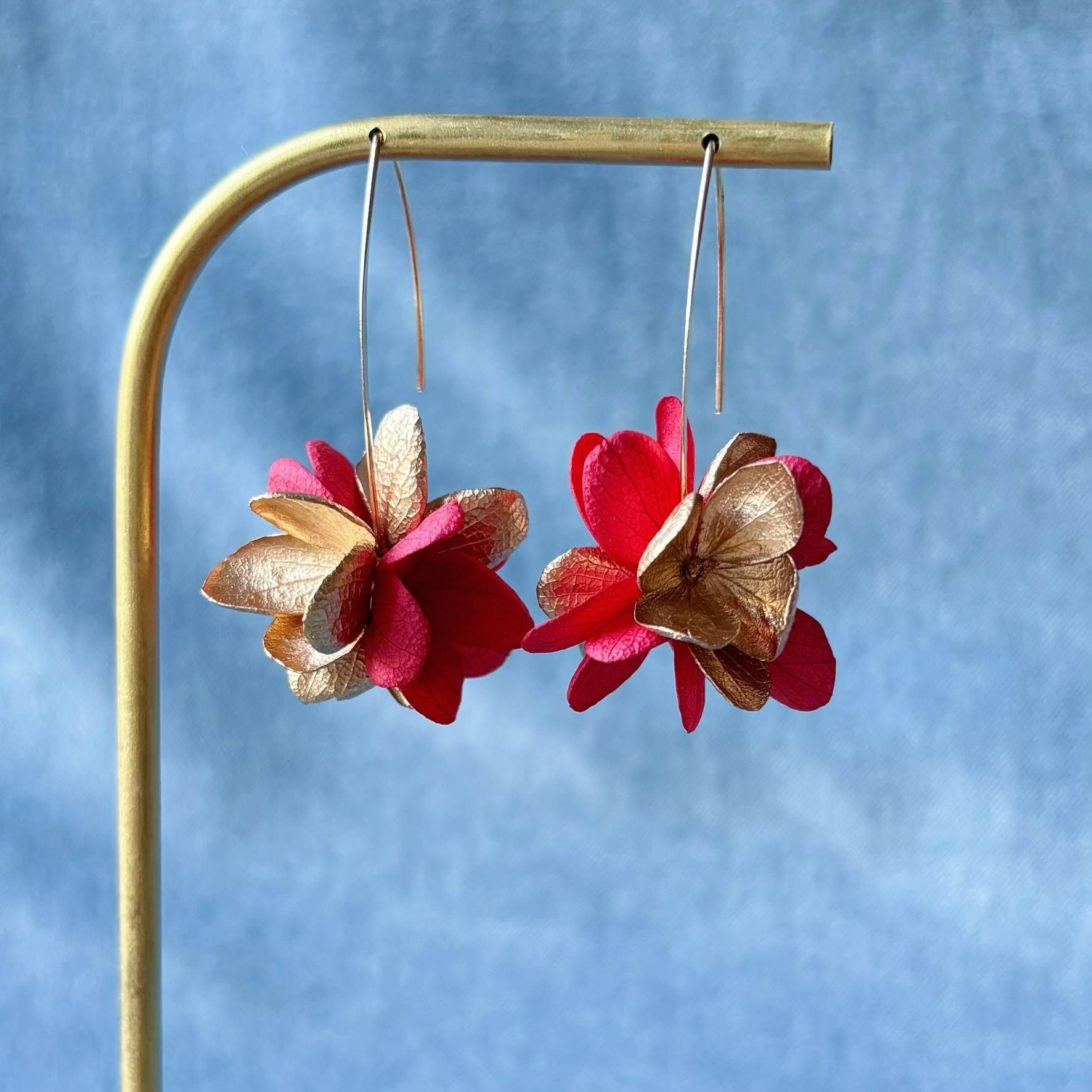 Parure de bijoux mariage rouge et doré, boucles d’oreilles artisanales