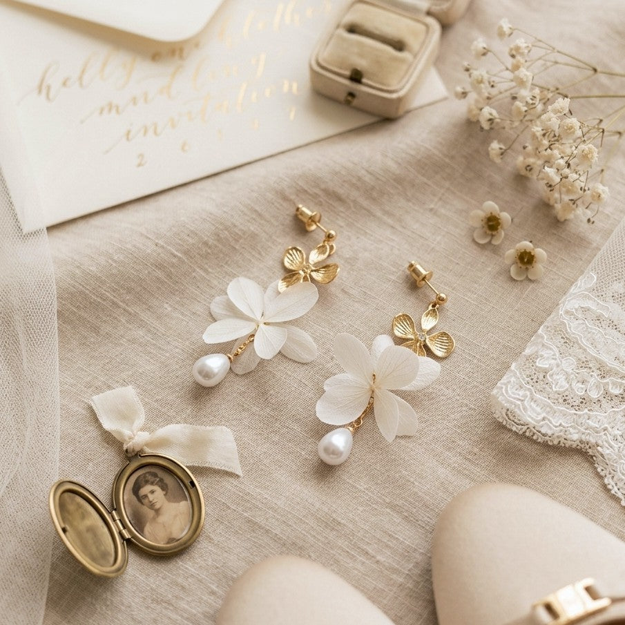 Boucles d’oreilles pendantes mariage élégantes fait main Hana&Alice