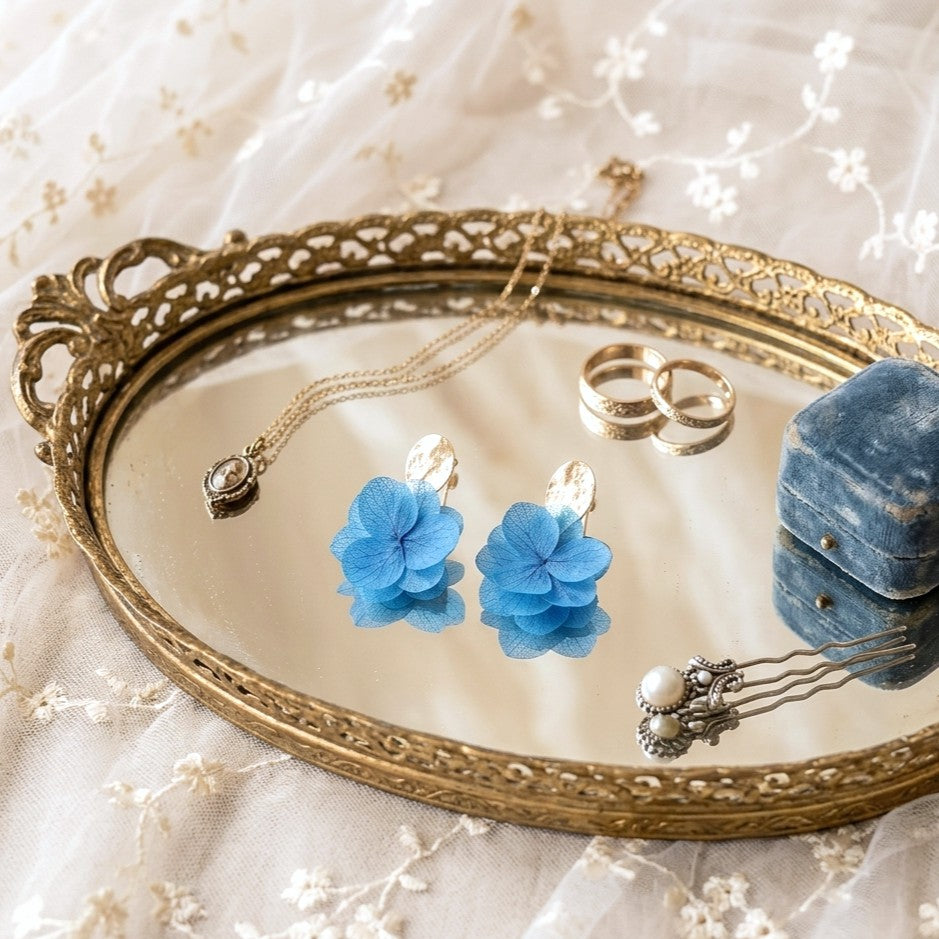 bijoux mariage fleur bleue accessoire mariée fait main, accessoire mariage bord de mer boucles d'oreilles fleur bleue