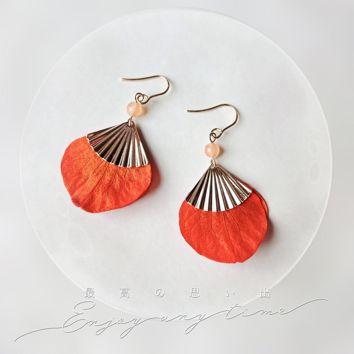 Boucles d’oreilles mariage pour demoiselles d’honneur en fleurs stabilisées, couleur terracotta, fait main