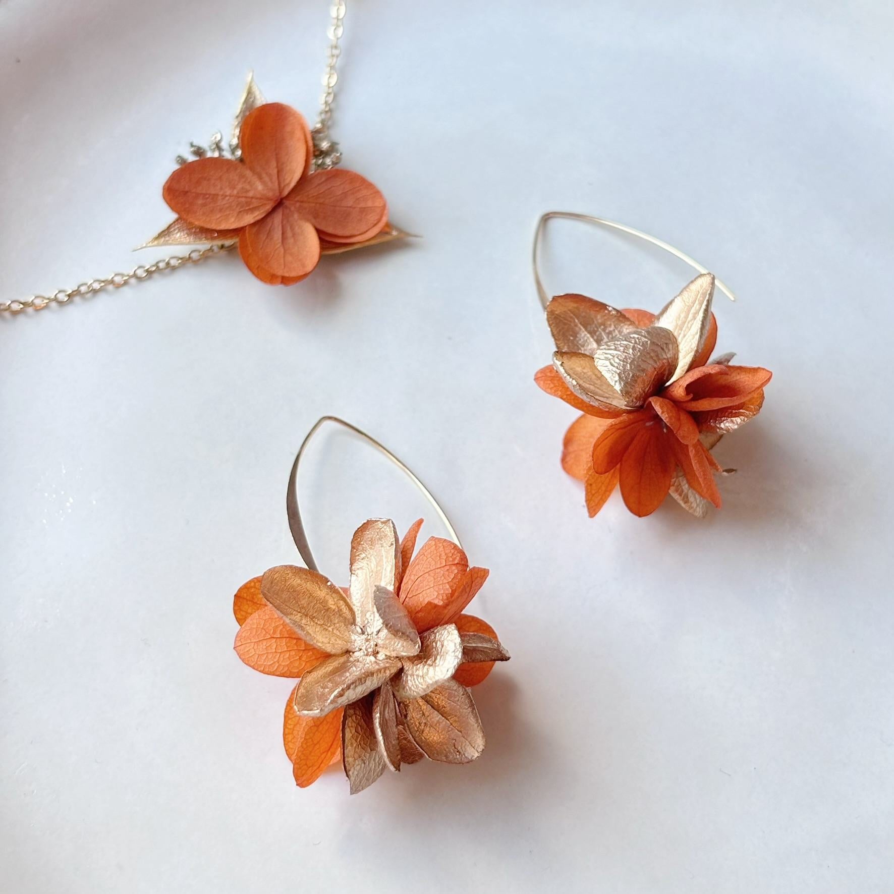 Cadeau demoiselles d’honneur : boucles d’oreilles artisanales bi-colores terracotta doré.