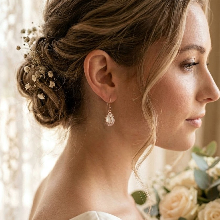 Boucles d’oreilles de mariage en forme de tulipe aux reflets laiteux