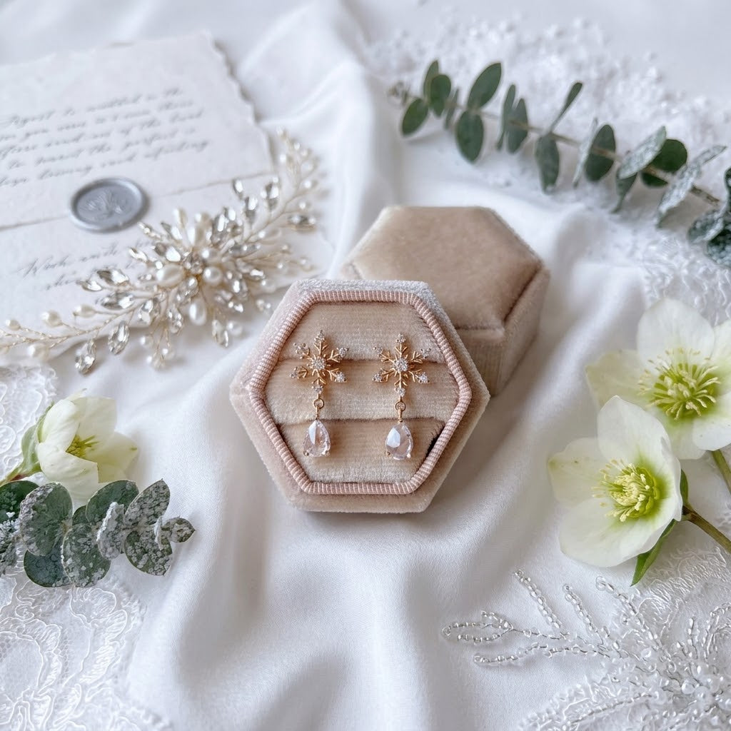 Boucles d’oreilles flocon de neige et goutte pour jeune fille
