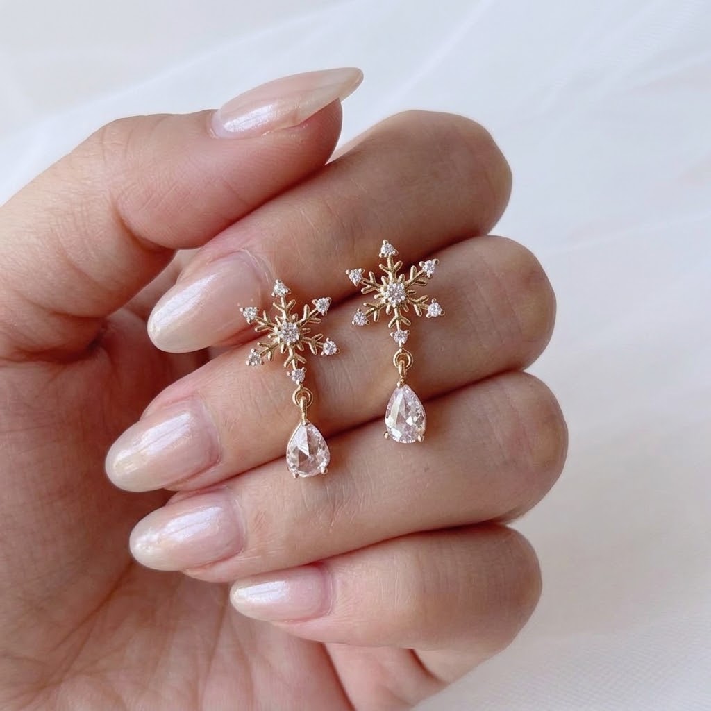 Boucles d’oreilles mariage délicates avec zircon et pendentif goutte