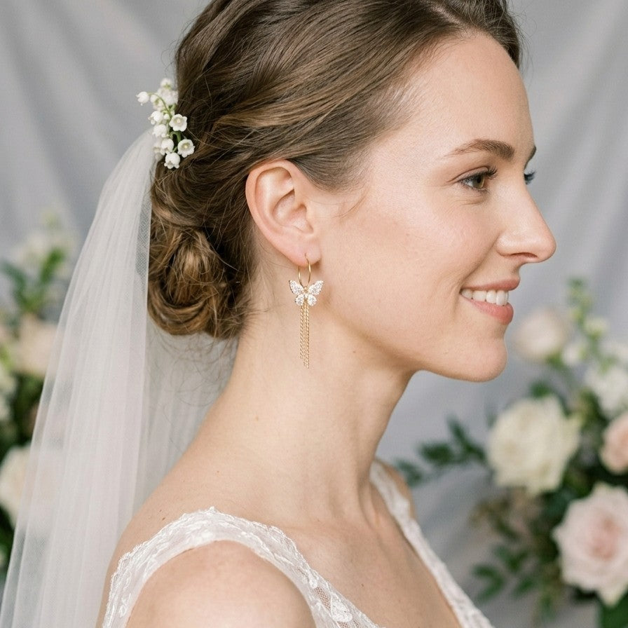 Boucles d'oreilles pour mariée style romantique créole papillon