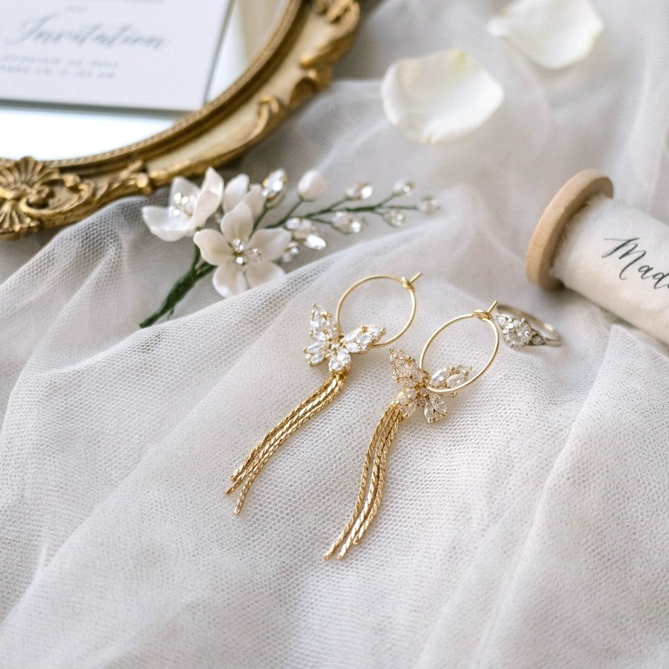 Parure bijoux pour mariée avec boucles d'oreilles papillon