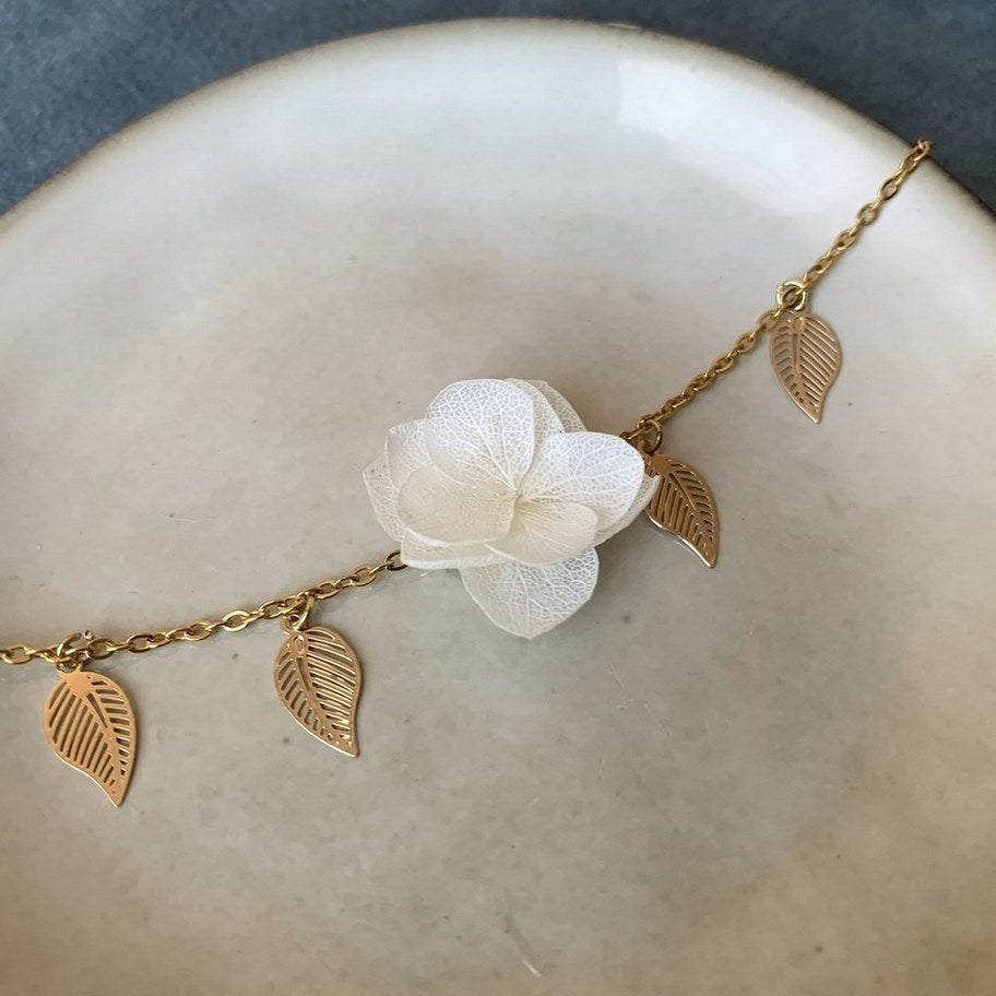 FIONA Bracelet de mariage fleur d'hortensia stabilisé blanc et