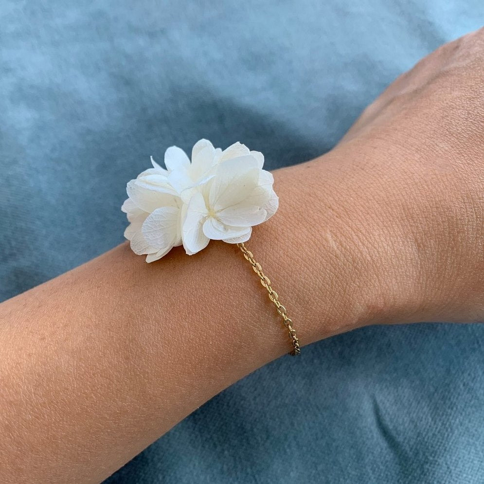 LILY Bracelet de mariage en fleur d'hortensia stabilisé blanc