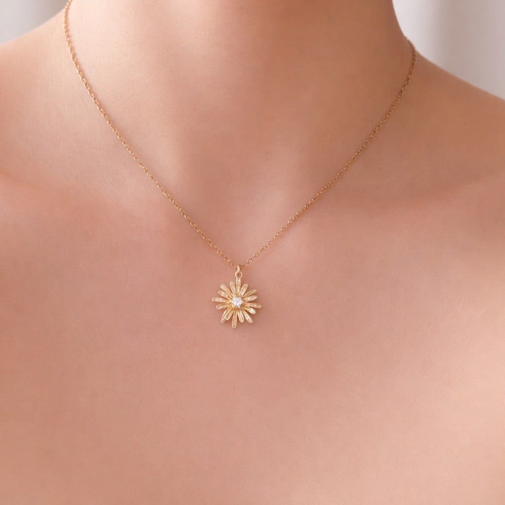 collier fleur dorée marguerite zircon bijoux mariage bohème chic