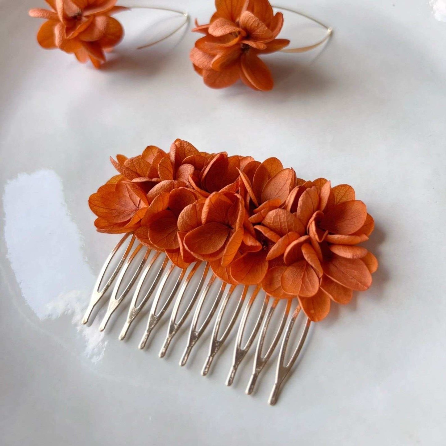 Pique à cheveux mariage terracotta création artisanale fleurs stabilisées Hana&Alice